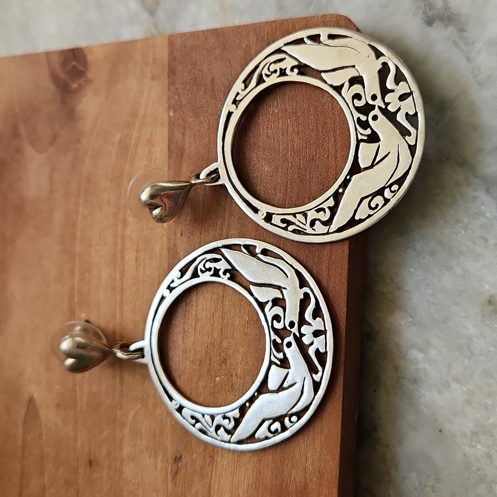 Sterling silver love bird dangle earrings